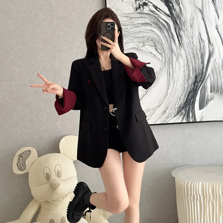 秋季御姐时尚百搭黑色西装外套女气质高端职业宽松休闲小西服上衣