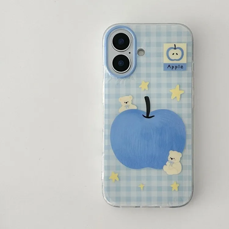 蓝色苹果小熊适用苹果13手机壳iPhone14promax15防摔12创意16全包