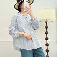 全额运费补贴衬衫百搭复古森系条纹衬衫女韩系慵懒风长袖休闲洋气