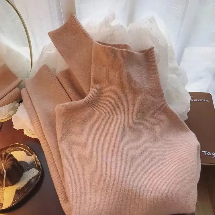 K洋气休闲装秋冬法式黑色高领衫毛衣女洋气内搭堆堆领打底衫高级