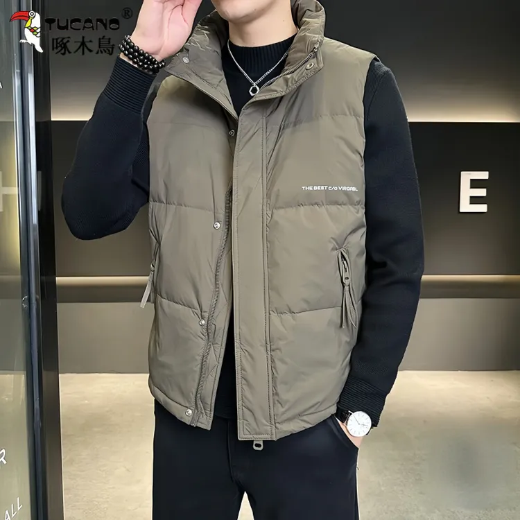 啄木鸟新款男士防寒服马甲外穿青年休闲时尚立领潮男外套时尚背心
