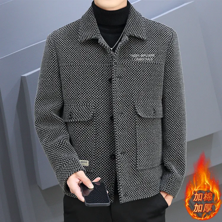 -时尚舒适加棉毛呢工装夹克-模特 195/4XL 灰色