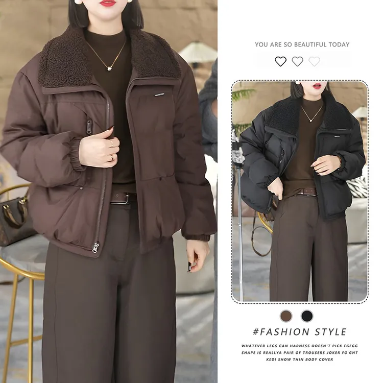 美式复古毛毛翻领棉服女秋冬季加厚保暖设计感高级小众不撞款外套