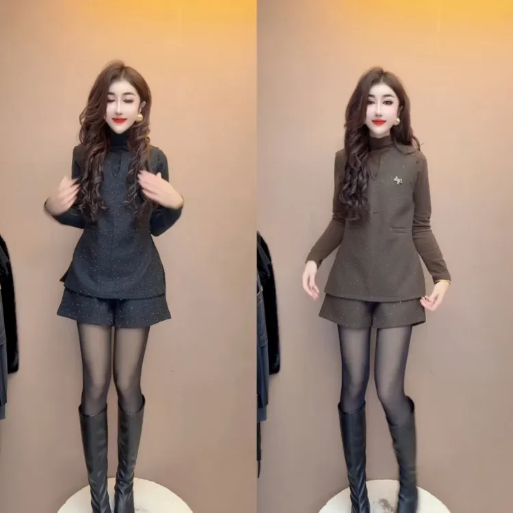 秋冬新款时尚气质小香风无袖马甲短裤显瘦套装女