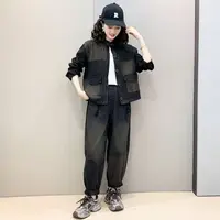 新款拼色牛仔套装宽松休闲套装B71189