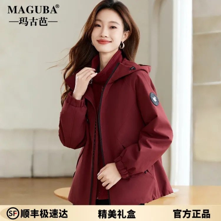 玛古芭女派克服可拆卸加绒加厚外套女宽松休闲派克服棉服休闲运动