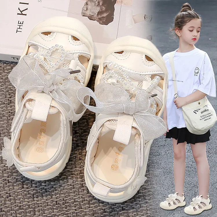 ABC公主女童凉鞋夏季2025新款儿童蝴蝶结镂空运动网鞋网面溯溪鞋