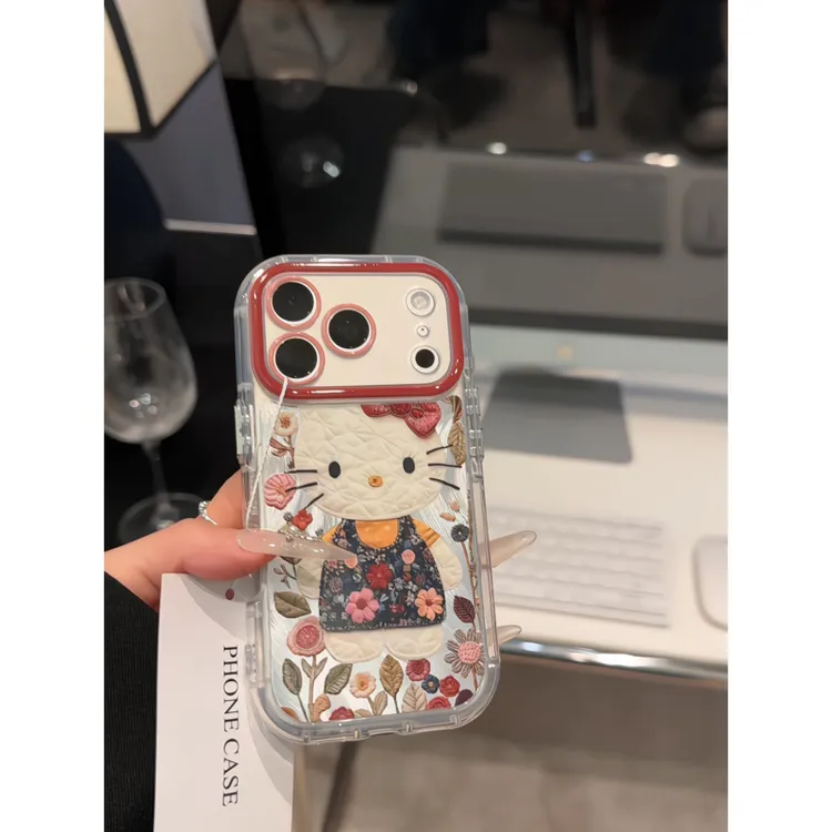 花朵KT适用苹果17pro手机壳iPhone16pm羽纱奶油华为p80小众小米15