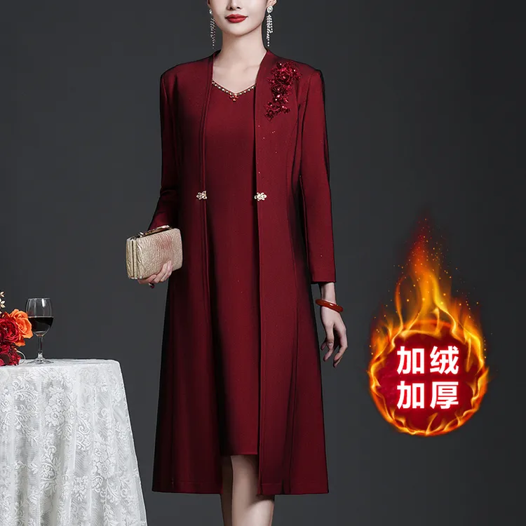 喜婆婆婚宴装加绒加厚冬季外套两件套结婚礼妈妈礼服冬天高贵喜服