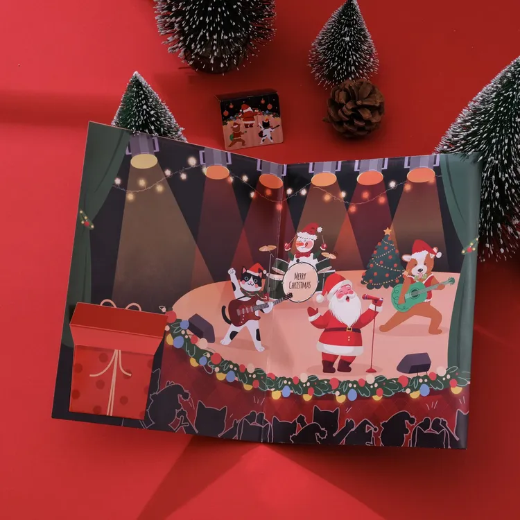 创意3D立体复古烫金圣诞音乐灯光贺卡圣诞贺卡平安夜祝福小礼物