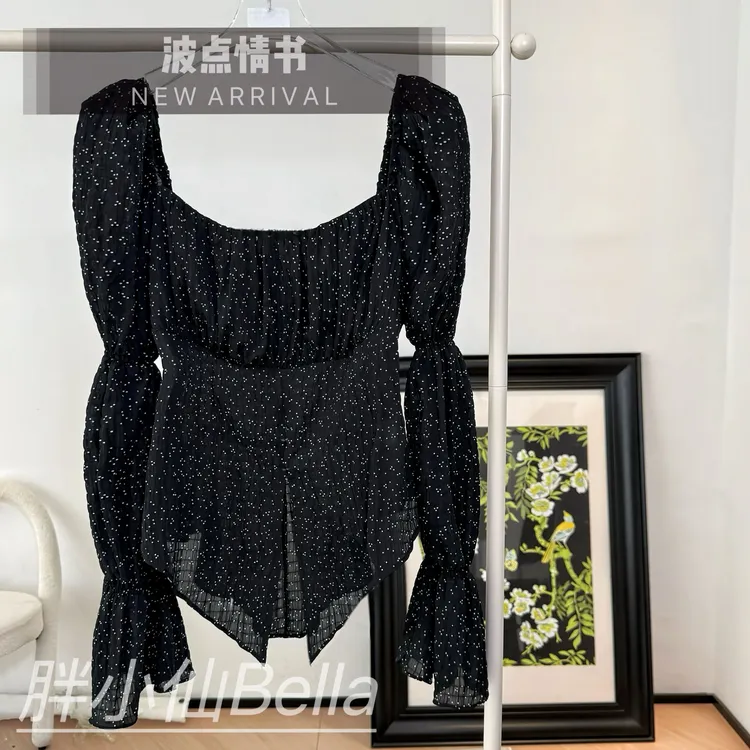【胖小仙】<波点情书>法式设计感波点大方领衬衫微胖显瘦大码