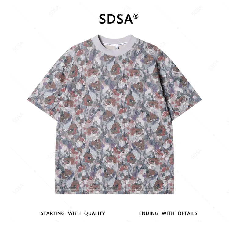 夏季高级感新款男士设计师复古花卉短袖T恤百搭宽松圆领简约上衣