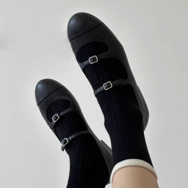 牛皮版~新款水钻软底玛丽珍单鞋女小香风芭蕾鞋平底鞋瓢鞋小跟鞋