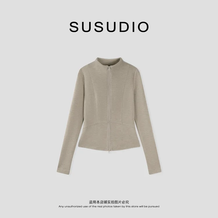 SUSUDIO 小蛮腰双面绒感双拉链百搭修身显瘦外套开衫 10749
