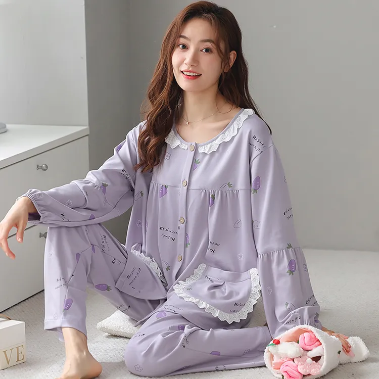 浪莎睡衣女士款春秋季棉质2025年新款长袖长裤大码秋天家居服套装