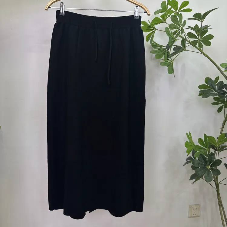 758加肥加大抽绳松紧腰针织气质百搭显瘦半身长裙