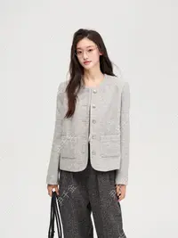 尹千金J【气质姐姐】短款小香风通勤百搭随性气质秋季女外套W257475