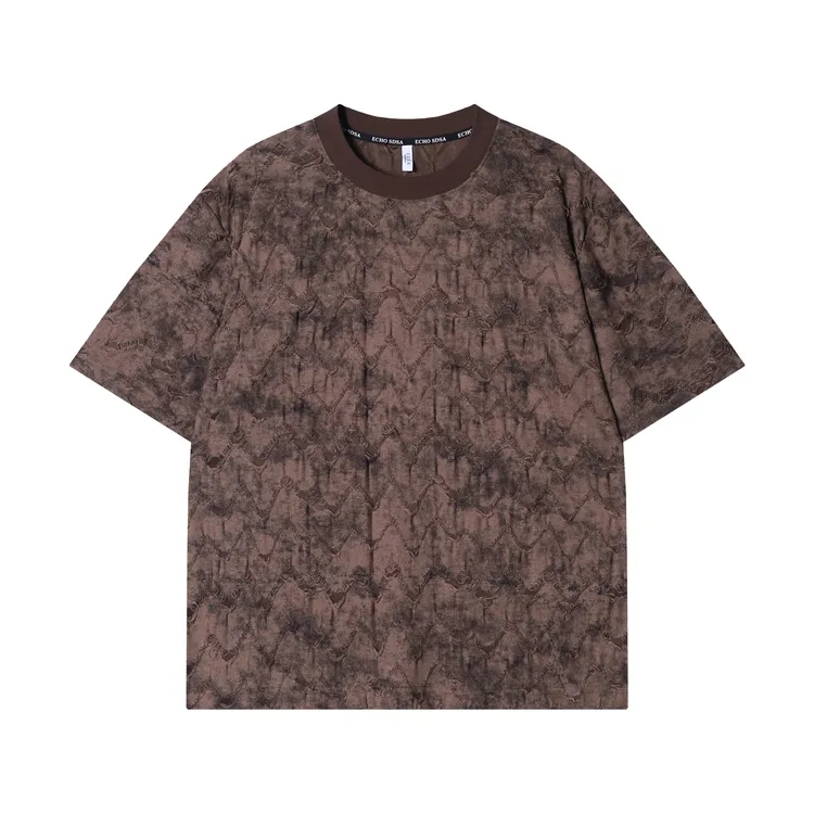 早春新款时尚个性韩版波浪磨破圆领短袖T恤痞帅潮流百搭套头上衣