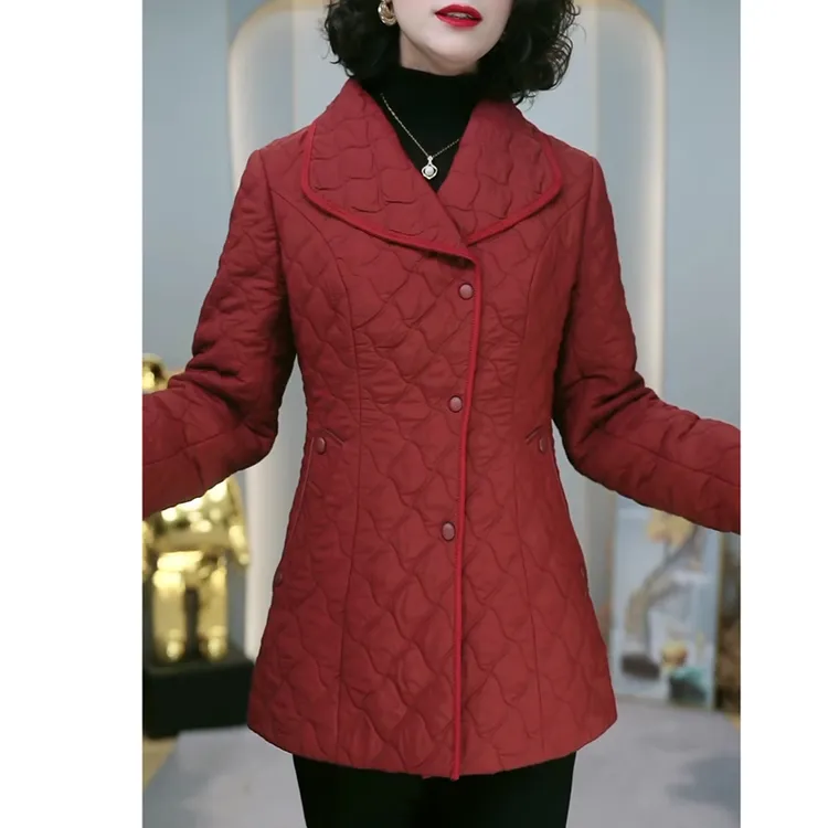 洋气妈妈轻便保暖小棉袄外套中长款冬季时尚修身红色大码棉衣棉服