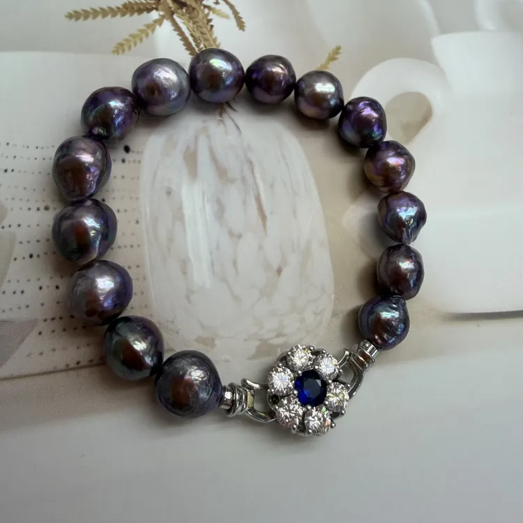 淡水珍珠手链 妖紫色皱巴手链 点位9-10mm