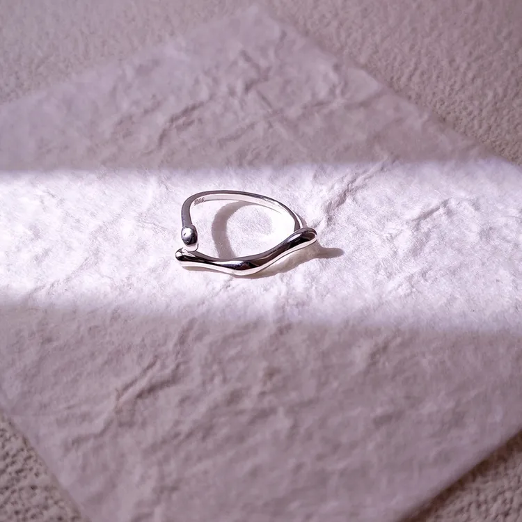 925银戒指 空屿925纯银手工异形戒指银色可调节轻奢小众简约ins感