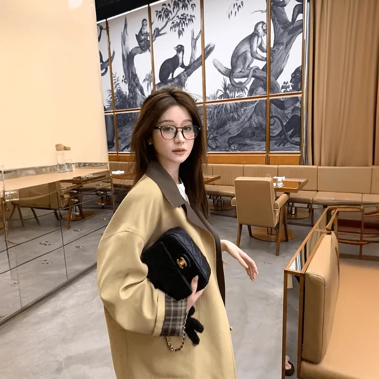 2025高级经典撞色风衣外套廓形显瘦宽松英伦风大衣