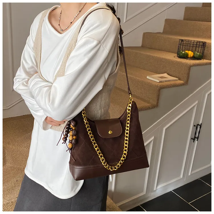 南枫潮流女包魅雾棕语托特包包女款秋冬菱格通勤包百搭单肩斜挎包