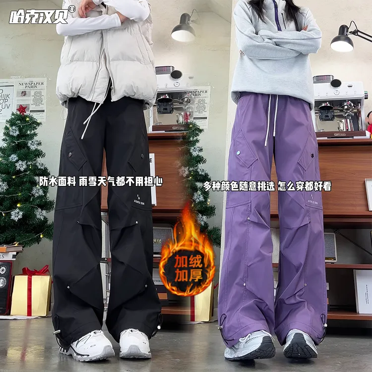 加绒保暖工装冲锋裤男女秋冬季加厚户外滑雪登山裤宽松百搭休闲裤