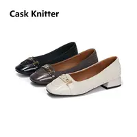 Cask Knitter 2510时尚浅口女单鞋低跟秋季百搭皮女真皮方头鞋