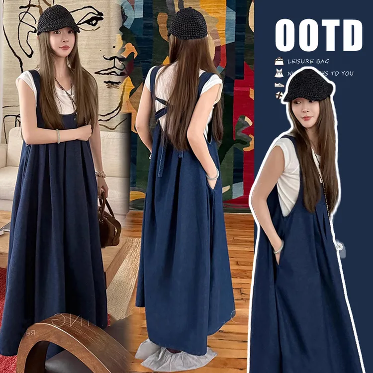 孕妇装2025春夏新款韩版减龄洋气宽松时尚外穿孕妇牛仔背带裙套装