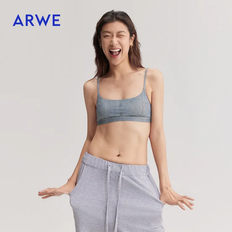 ARWE时髦小胸牛仔视错觉肤感吊带式抹胸文胸美背小胸内衣女带胸垫