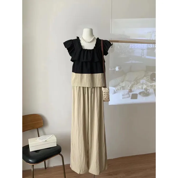 显瘦多巴胺夏日套装小个子潮人炸街休闲职业女聚酯纤维裤子上