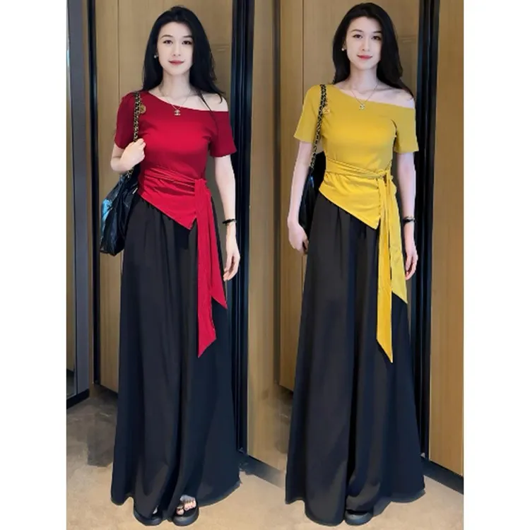 时尚套装套装女2025夏季新款洋气显瘦短袖T恤阔腿裤休闲两件套潮