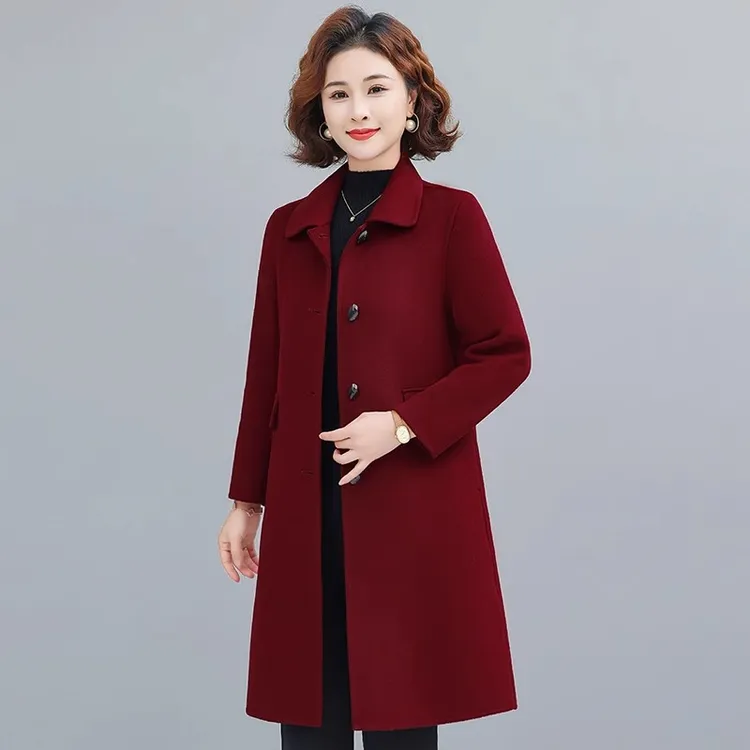 中老年女高贵双面毛呢外套秋冬妈妈婚宴礼服时尚长款呢子大衣