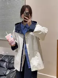 MZ.【小敏专属】宽松时尚休闲百搭连帽风衣撞色带帽保暖外套WJ25839