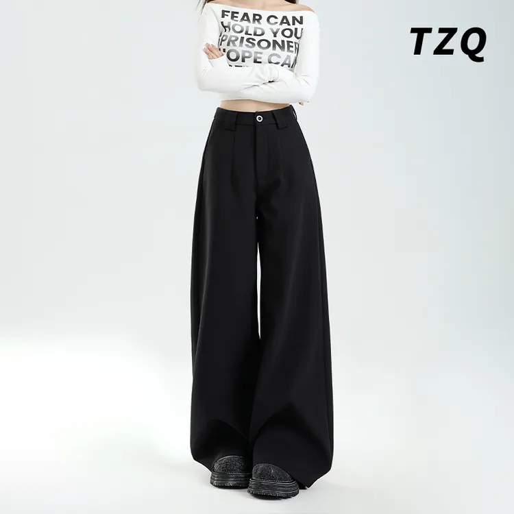 秋季新款百搭西装阔腿裤女高腰显瘦宽松垂感直筒休闲裤TZQ122502