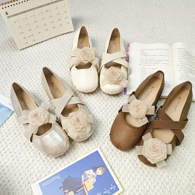 【小野推す】山茶の花日系复古刺绣工艺蕾丝气质交叉弹力带单鞋玛丽珍