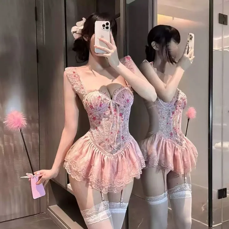 蜜糖（小碎花）鱼骨马甲蕾丝花边收腰显瘦聚拢纯欲吊带带胸垫内衣女