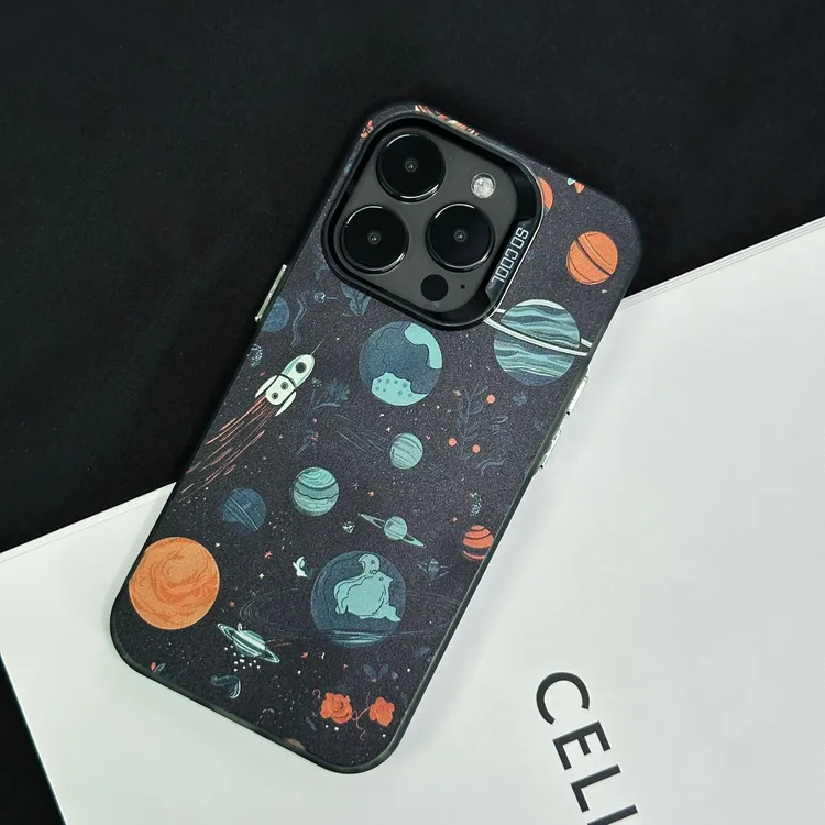 磨砂彩银适用卡通宇宙星球苹果16pro手机壳小众高级感手机保护壳