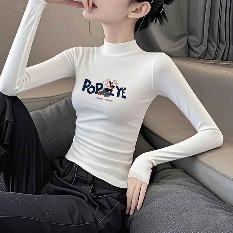莫代尔字母内搭薄款2025新款爆款春秋长袖t恤女修身肌底衣打底衫