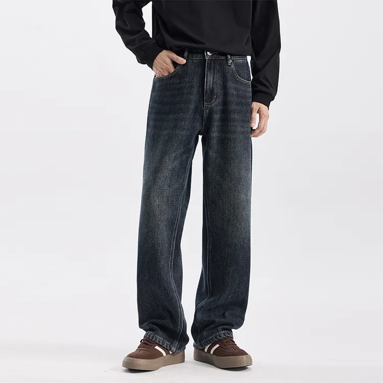 JEEP男士加绒加厚牛仔裤男款冬季新款宽松直筒男裤复古休闲裤子男
