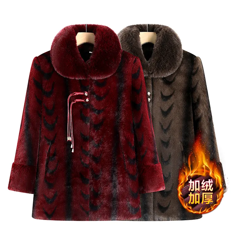 妈妈冬装水貂中长款加绒加厚外套奶奶中老年女装皮毛冬季一体大衣