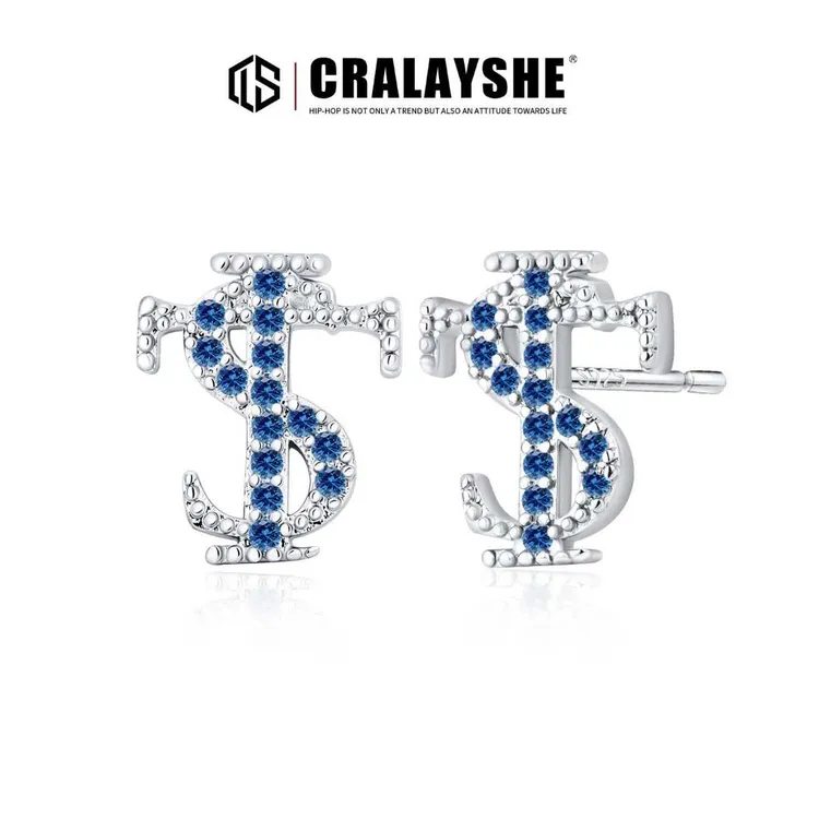 925银耳饰 stk耳钉 纯银字母镶钻嘻哈风潮酷耳饰男女同款七夕礼物