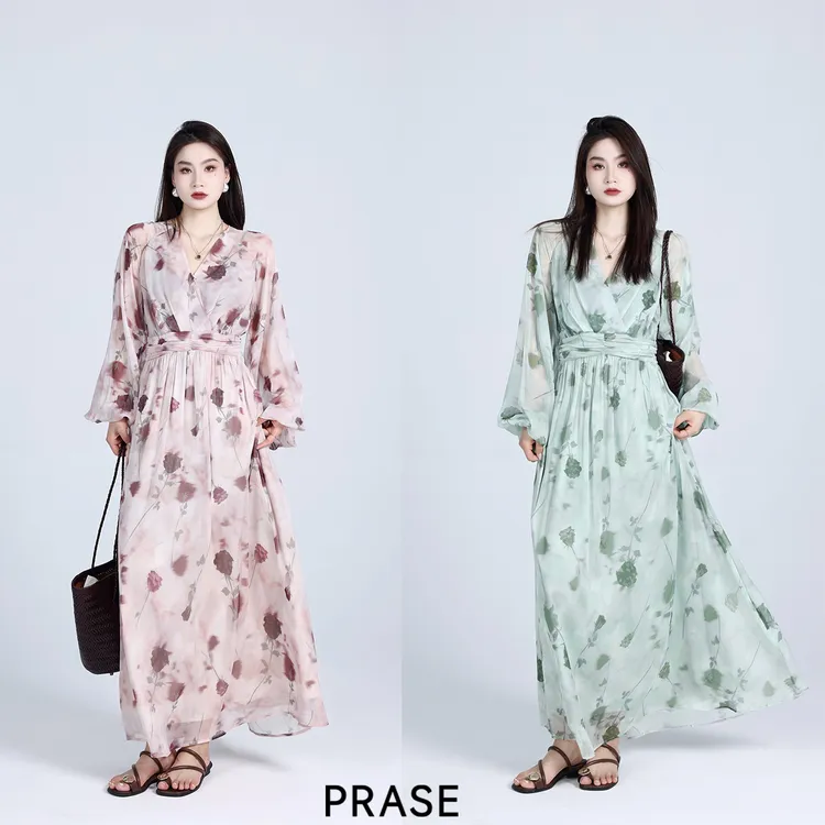 PRASE·噜【红玫瑰】微胖轻奢设计款夏女气质时尚印花连衣裙PR503C88