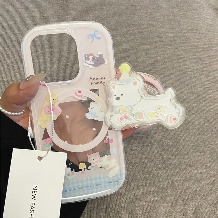 双层镂空猫咪适用苹果16promax可爱iphone15磁吸摇摇乐支架14可爱