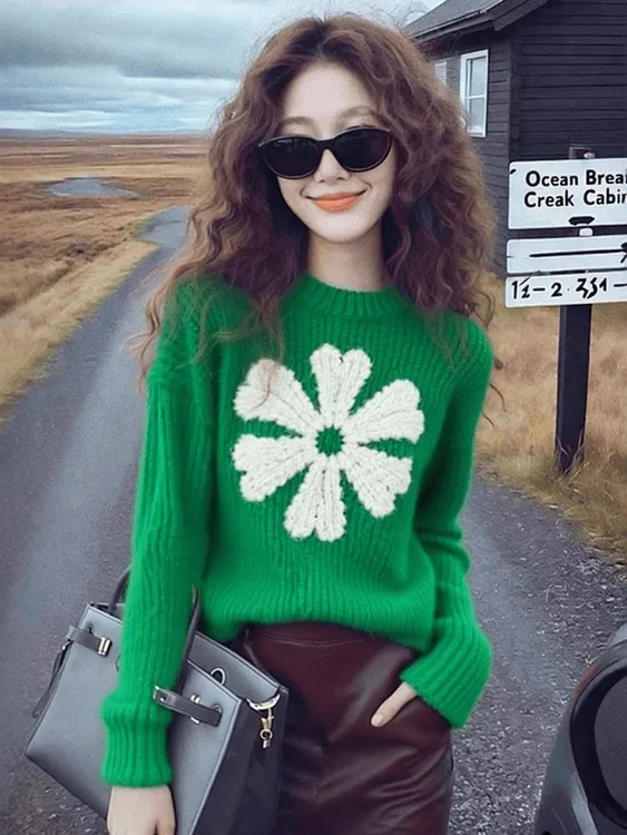 厚款时尚洋气小香风提花针织衫上衣2025冬季新款百搭减龄毛衣内搭