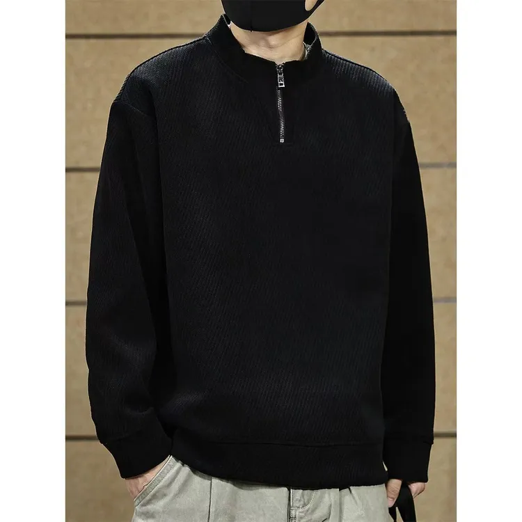 秋冬季半拉链立领卫衣男士潮牌美式加绒加厚套头上衣宽松休闲外套