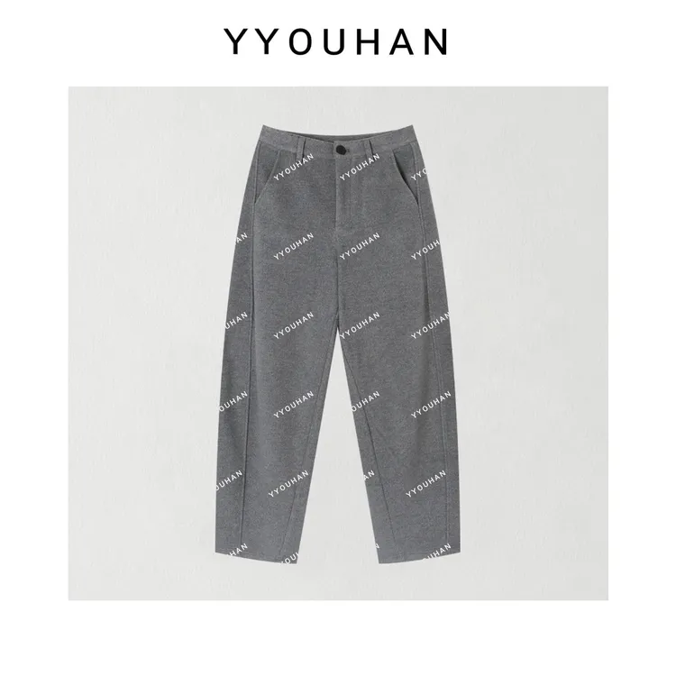 YYOUHAN 2025秋款【调性灰】极简风立体剪裁花灰色休闲裤 2509C6090