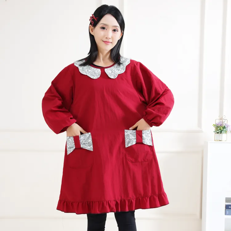 时尚加肥韩版罩衣厨房做饭防泼水防油污透气上班娃娃领工作服印字