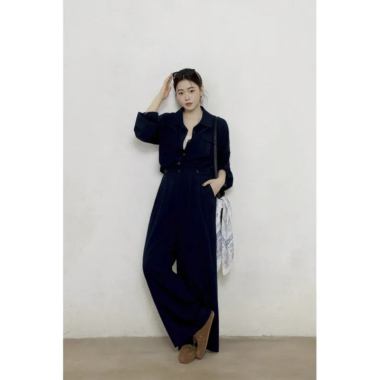 现货大婉酱微胖定制【大长腿】酷飒通勤工装连体裤设计感长裤9595D 